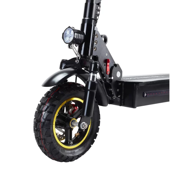 front wheel view of obarter x1 800w electric scooter for adults with head lamp