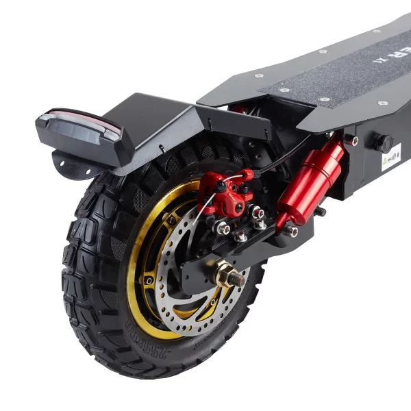 Rear wheel view of obarter x1 800w electric scooter for adults with suspension and braking system